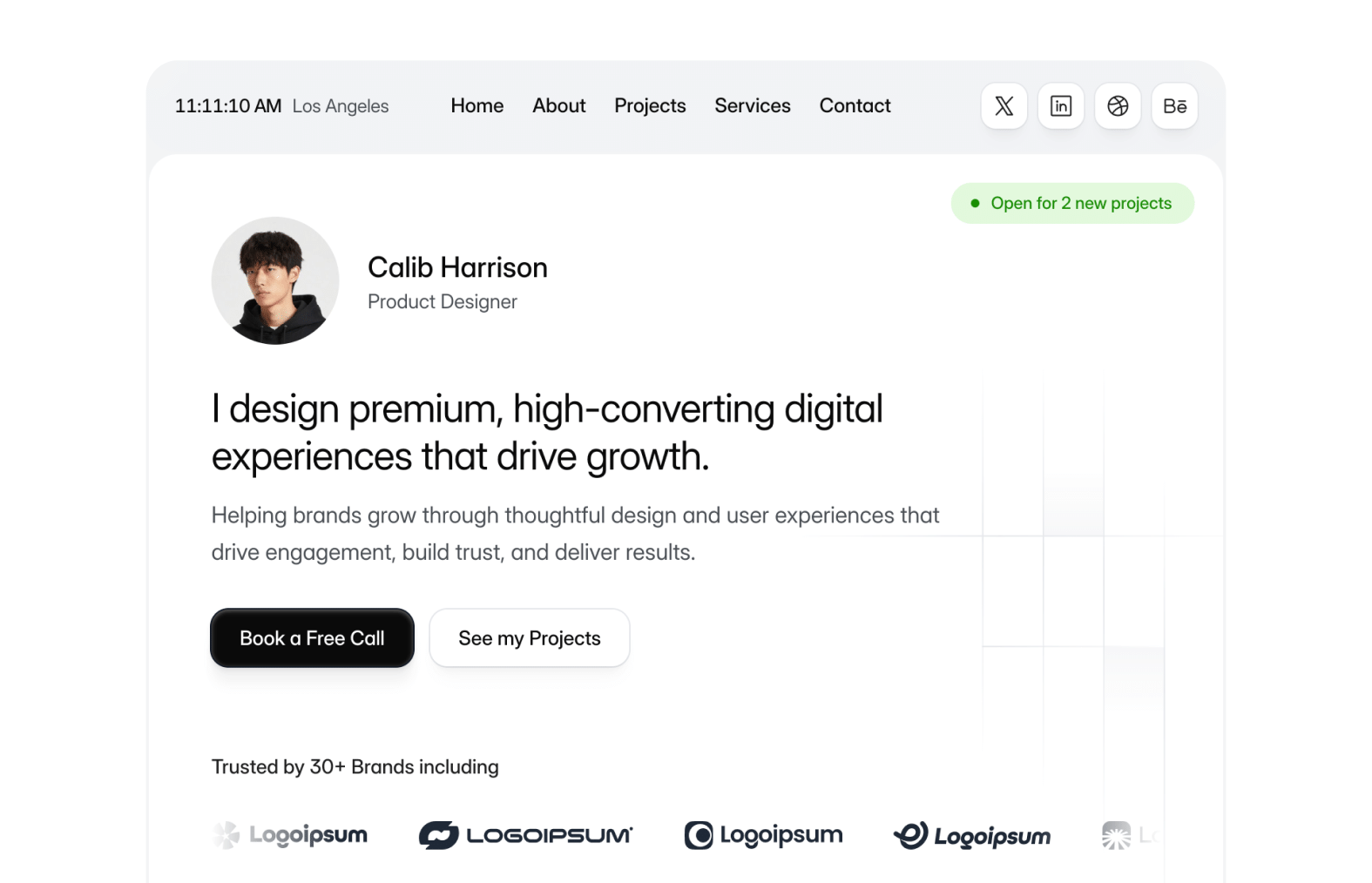 Portfolik free Framer portfolio template homepage preview